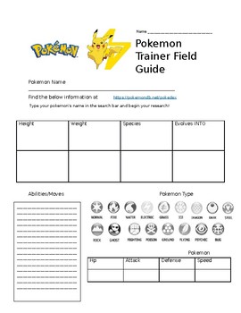 Pokémon Types worksheet