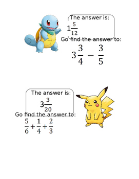Preview of Pokemon Go! Adding and Subtracting Fractions