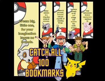Preview of Pokémon Inspired Bookmarks: Motivational Phrases for Kids' Reading Adventures