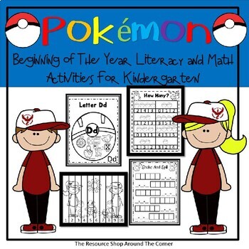 Preview of Pokemon Literacy and Math Printable Activities and Centers For Kindergarten