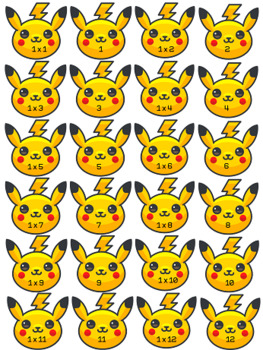 Preview of Pokemon Multiplication Memory Game & Flashcards  (1-12)
