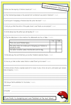 Pokemon Reading Comprehension - 3 Activity Pack by Apple 