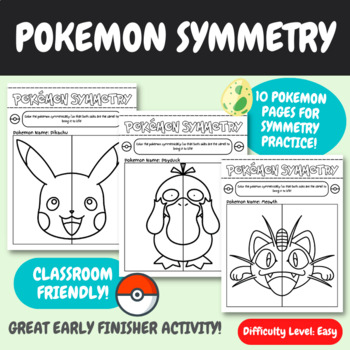 Preview of Pokemon Symmetry | Lines of Symmetry Activity | Pokemon Coloring Pages | EASY