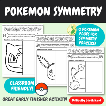 Preview of Pokemon Symmetry | Lines of Symmetry Activity | Pokemon Coloring Pages | HARD