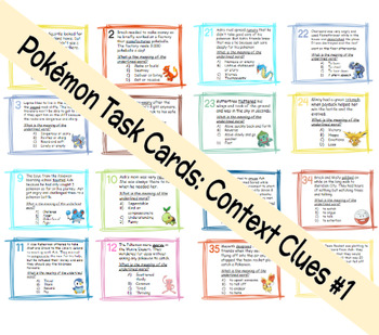 Preview of Pokémon Task Cards - Context Clues - ELA - 40 Task Cards!
