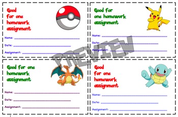 Preview of Pokemon Themed Homework Passes