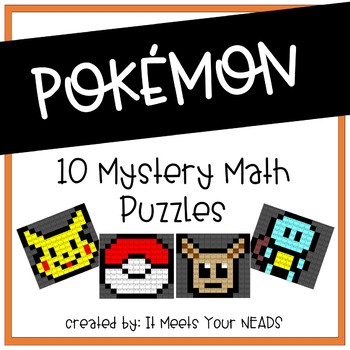 Preview of Pokemon Themed Mystery Math Picture Pack