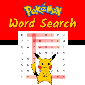 Preview of Pokemon Word Search: Contains the Names of All Pokémon - 40 Puzzles