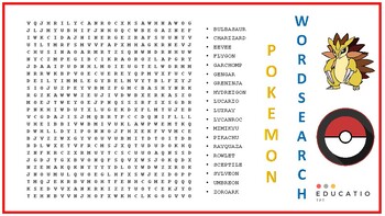 pokemon word search teaching resources teachers pay teachers