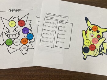 Preview of addition and subtraction (regrouping and without) Pokémon for third and fourth