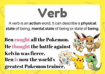 Preview of Pokemon verb definition poster