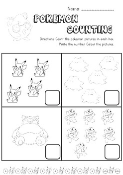 pokemon worksheets literacy math pre k by lazy bee