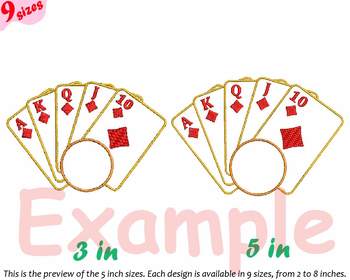 Poker Royal Flush Embroidery Design Machine Instant Download Commercial Use  digital file icon sign casino games Spade Heart Diamond sport Party Las Vegas  Cards card 144b By HamHamArt