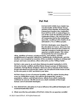 Preview of Pol Pot Worksheet