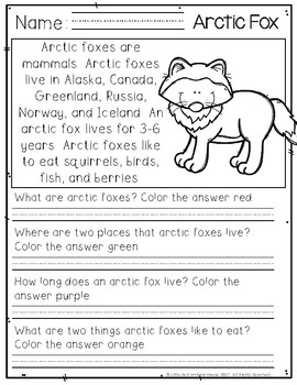 comprehension grade sheet 2 Little Animal Red Passages by Comprehension Writing Polar