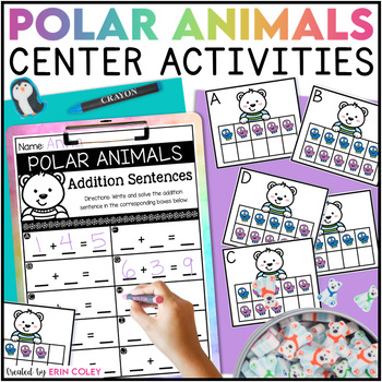 Preview of Polar Animals Math & Literacy Centers for Kindergarten & First Grade