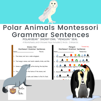 Preview of Polar Animals Montessori Grammar Sentences