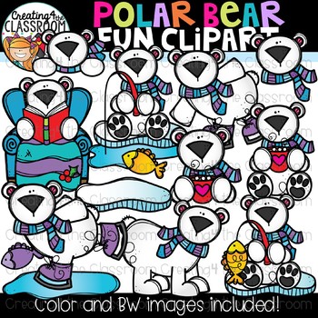 Preview of Polar Bear Fun Clipart {Winter Clipart}
