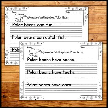 Polar Bear Informative Sentence Writing Practice Worksheets with True Facts