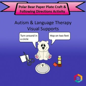 Preview of Polar Bear Paper Plate Craft and Speech Therapy Lesson Plans with Visual Support
