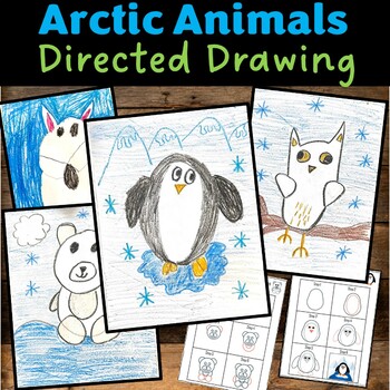 Preview of Polar Bear, Penguin, Walrus,Fox, Owl Directed Drawing Winter Activities