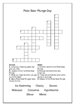 Polar Bear Plunge Day January 1st Crossword Puzzle Word Search Bell