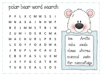 polar bear wordsearch by amy whitehead teachers pay teachers