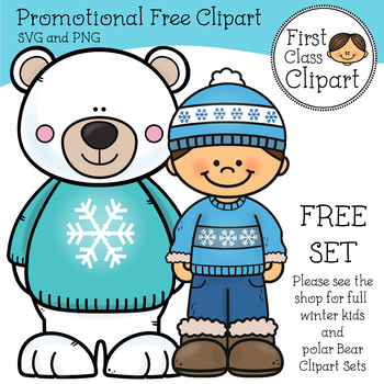 Preview of Polar Bear and Winter Kids Clipart - FREE SET