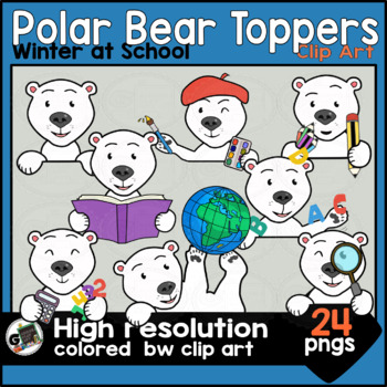 Polar Bear at School Toppers Winter Clip Art by Gameska Clipart | TPT