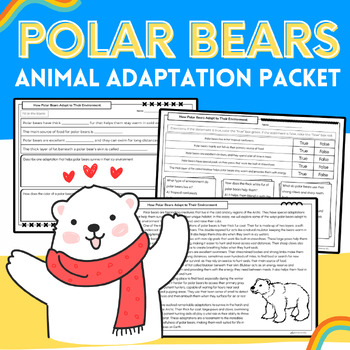 Preview of Polar Bears: Animal Adaptation Science & Nonfiction Reading Passage & Worksheets