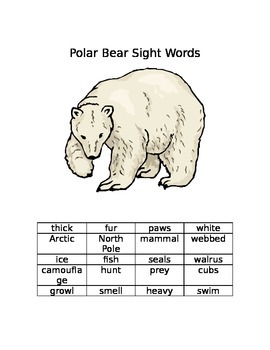 Preview of Polar Bears Reading List Words