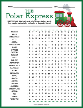 Polar Express Word Search by Puzzles to Print | Teachers Pay Teachers