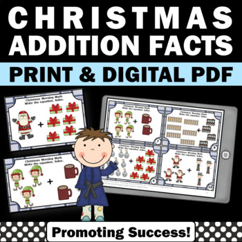 Preview of Christmas Stations Addition Facts with Pictures Task Cards Stations Centers