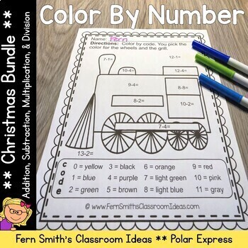 Preview of Polar Express Color By Number Addition Subtraction Multiplication Divide Bundle