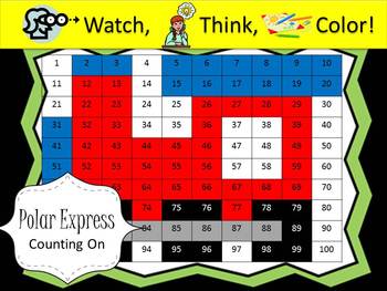 Preview of Polar Express Counting On Addition Practice - Watch, Think, Color Game!
