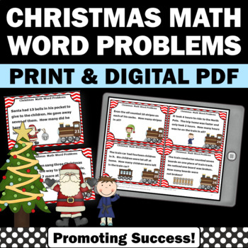 Preview of Christmas Math Word Problems Addition and Subtraction within 20 Practice Cards