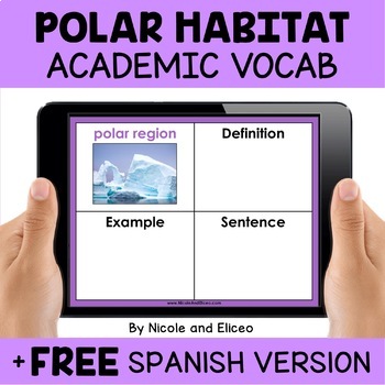 Preview of Digital Polar Animal Habitat Interactive Academic Vocabulary + FREE Spanish
