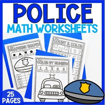 Preview of Police Activities Printable Math Worksheets for Preschool & Kindergarten Officer