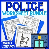 Police Activities for Math + Literacy Coloring Worksheets 