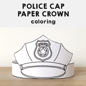 Preview of Police Cap Paper Crown Hat Headband Printable Officer Coloring Craft Activity
