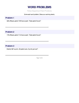 Preview of Police Department Patrol Problems / Math Practice Worksheets For Students