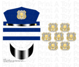 Police Officer Costume Printable Paper Hat and Nametag Bad