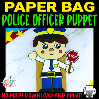 Preview of Police Officer Paper Bag Puppet Craft Template