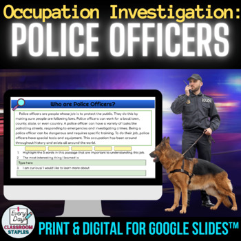 Preview of Police Officers Nonfiction Reading Response Digital and Print Activities