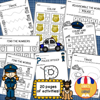 police officers multi subject worksheets for preschool tpt