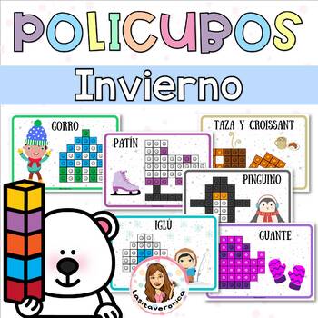 Preview of Policubos invierno/Winter Mathlink Cubes Designs Snap cubes.Math Centers.Spanish