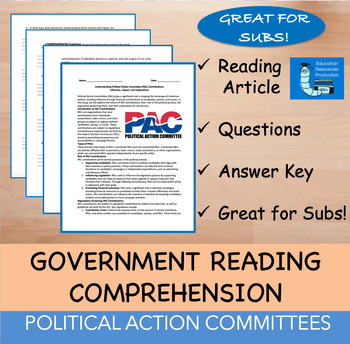 Preview of Political Action Committee - Reading Comprehension Passage & Questions