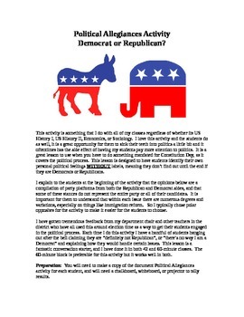 Preview of Political Allegiances Activity - Democrat or Republican?