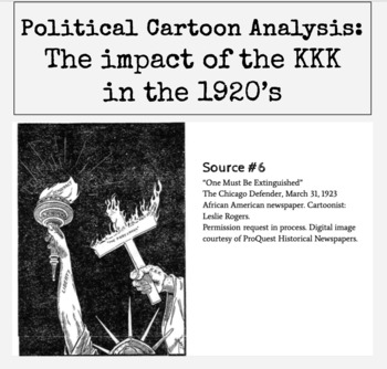 Preview of Political Cartoon Analysis:  The impact of the KKK in the 1920’s