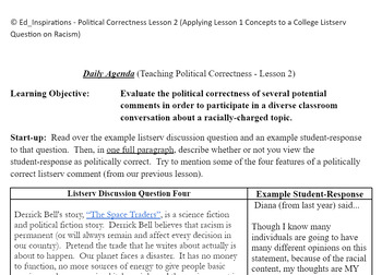 Preview of Political Correctness Lesson / Racism College Listserv Extension Activity